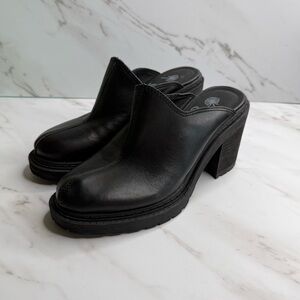 OTBT Rise Black Leather Chunky Platform Heels Lugg Biker Goth Dark